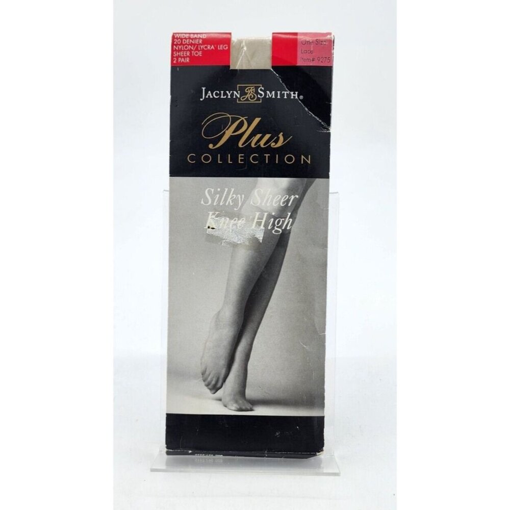 2 Pairs Jaclyn Smith Silky‎ Sheer Knee High Wide Band Sheer Toe One Size Lace